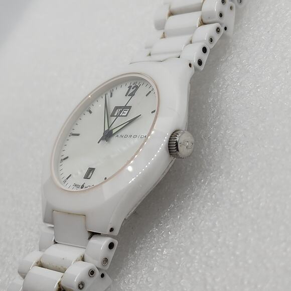 Android Aragon White Ceramic MOP Sapphire 8mm Slim case Watch Bracelet Band Thin - Picture 7 of 12